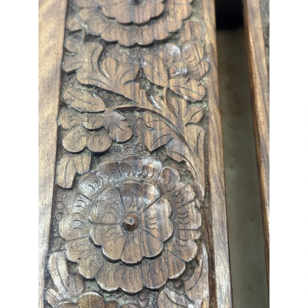 Hand Carved Floral Wooden Tissue Box Cover Holder Case with Removable Bottom